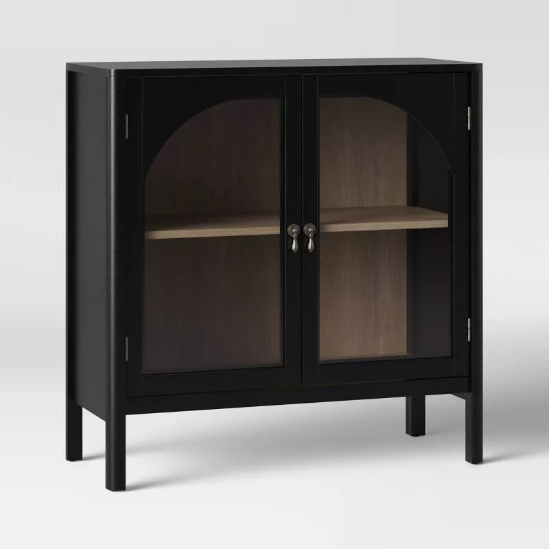 Black 2-Door Glass Accent Cabinet