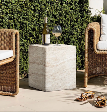 Outdoor Travertine-Style Square Side Table