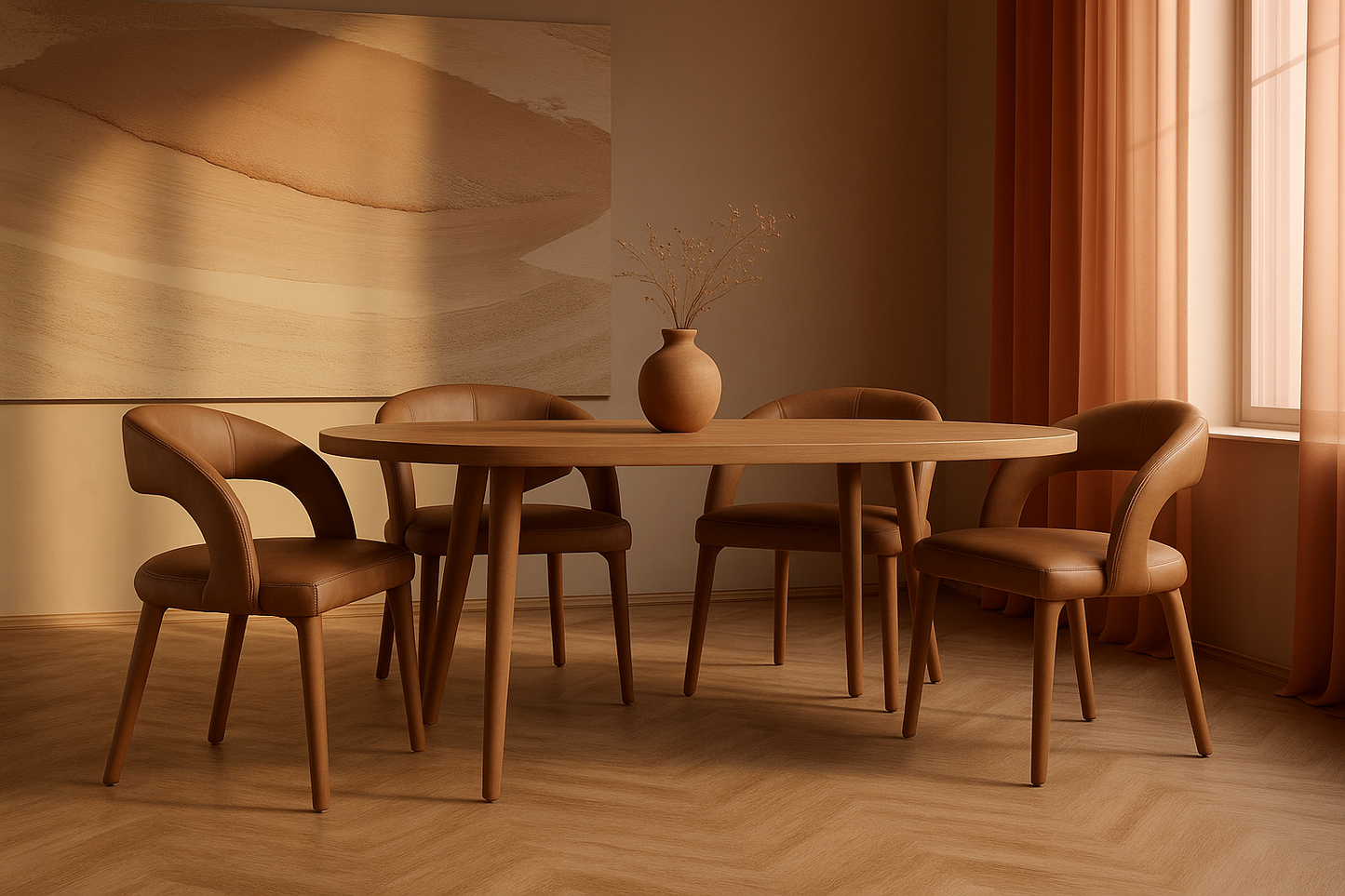 Camel Leather Mid-Century Chair