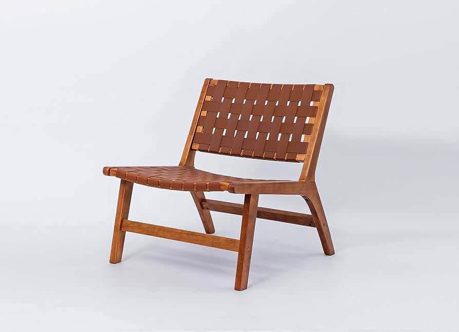 Woven Leather Mid-Century Lounge Chair
