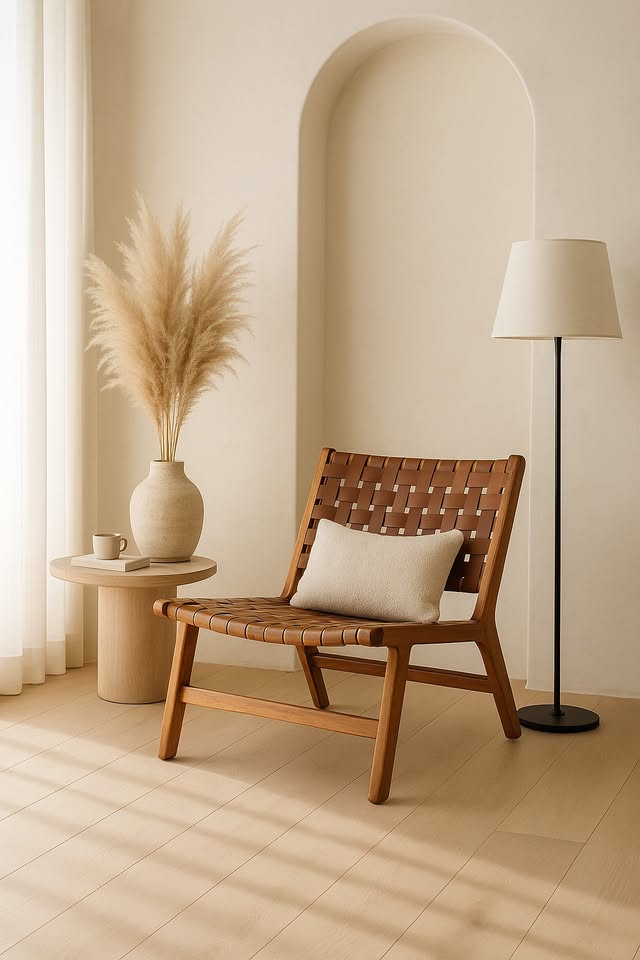 Woven Leather Mid-Century Lounge Chair