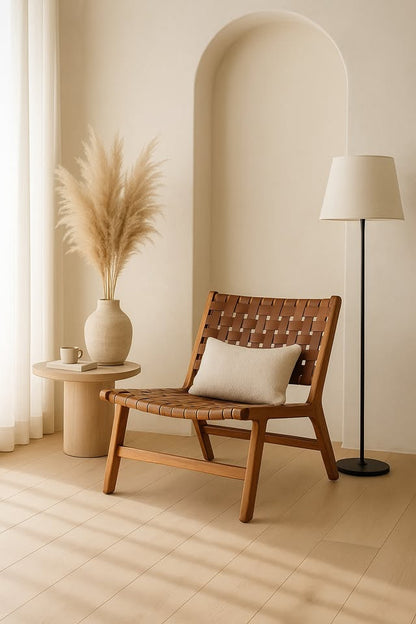 Woven Leather Mid-Century Lounge Chair