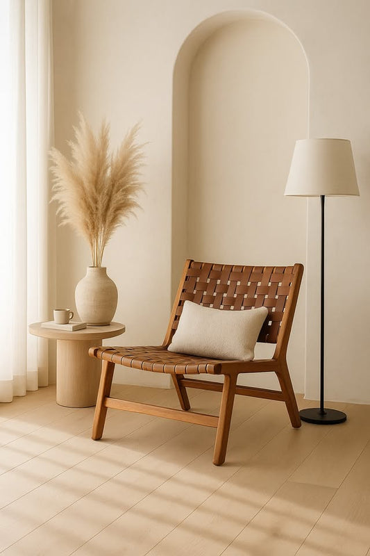 Woven Leather Mid-Century Lounge Chair