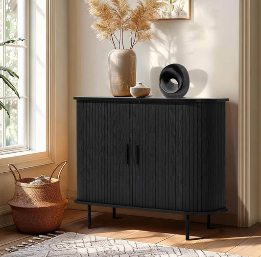 Black Slatted 2 Door Accent Cabinet