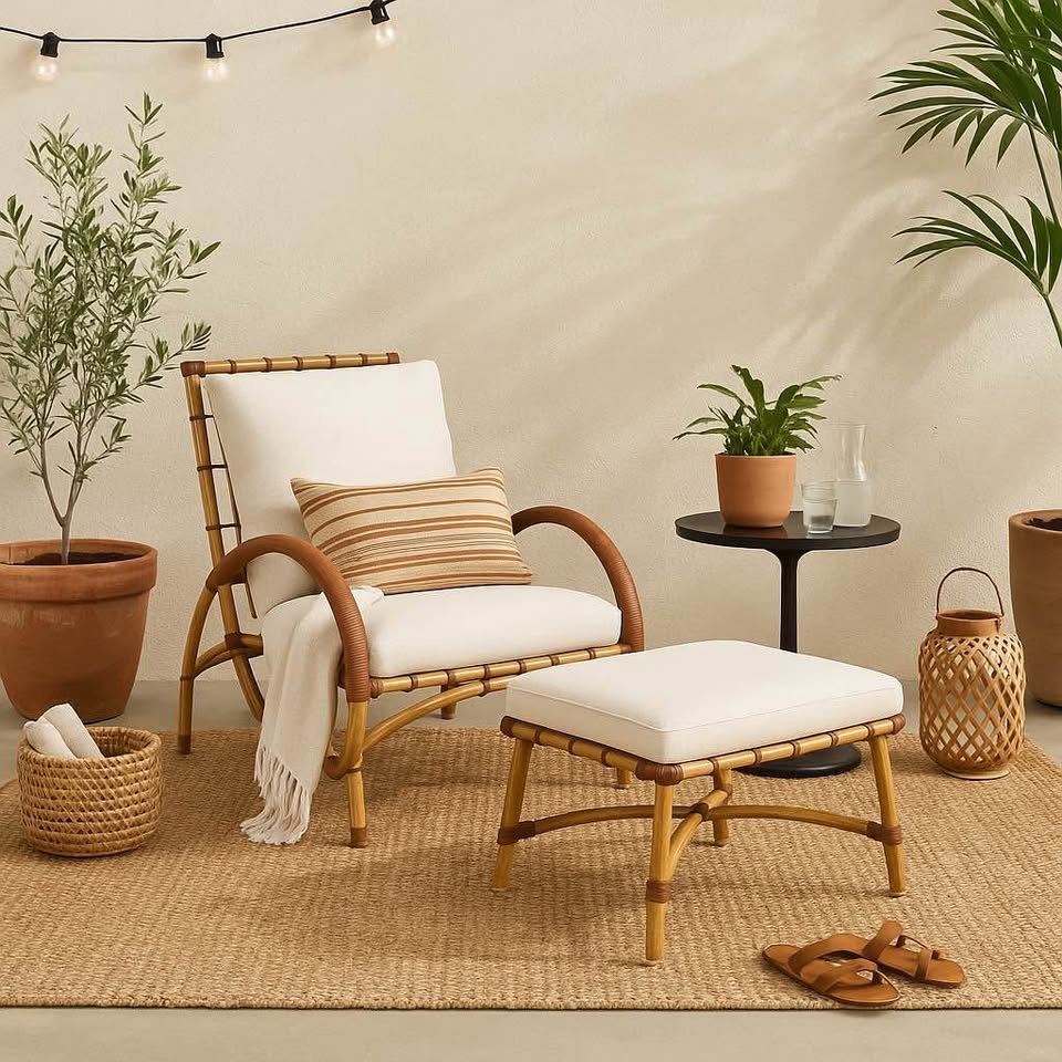 Sculptured Outdoor Statement Patio Chair & Ottoman