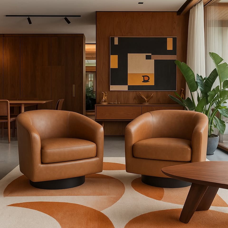 Brown Leather Swivel Accent Chairs