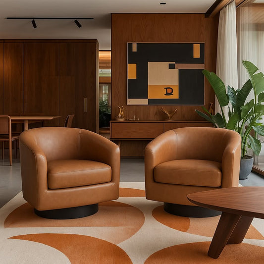 Brown Leather Swivel Accent Chairs