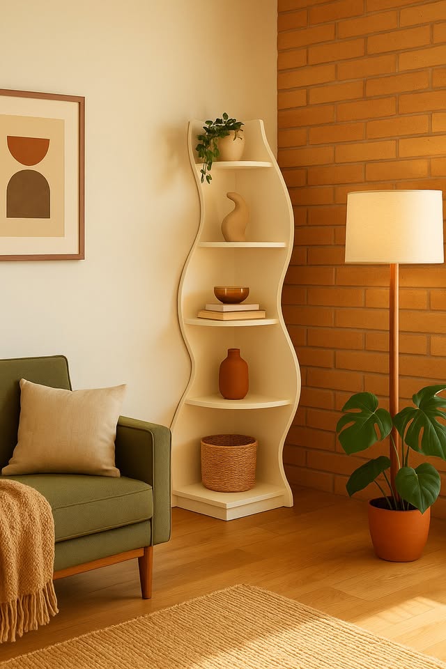 White Modern Wall Corner Bookcase