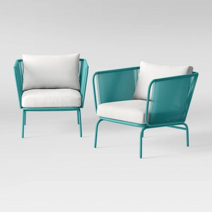 Set of 2 Blue Mid Century Modern Outdoor Patio Club Chairs