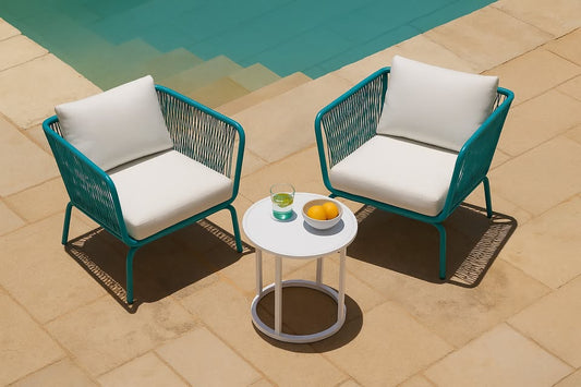 Set of 2 Blue Mid Century Modern Outdoor Patio Club Chairs