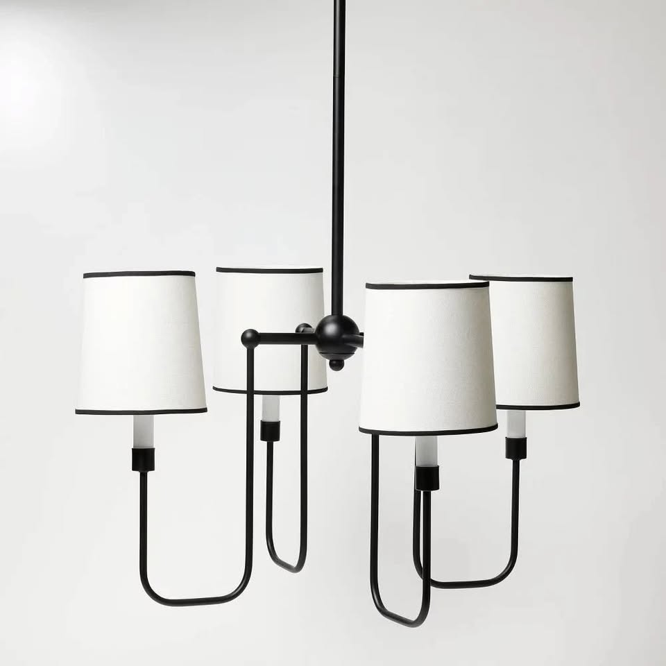 4-Arm Chandelier with Trim Shades Black