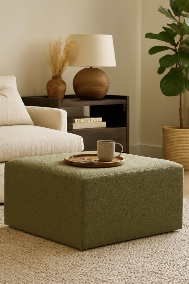 Green Boucle Cocktail Ottoman
