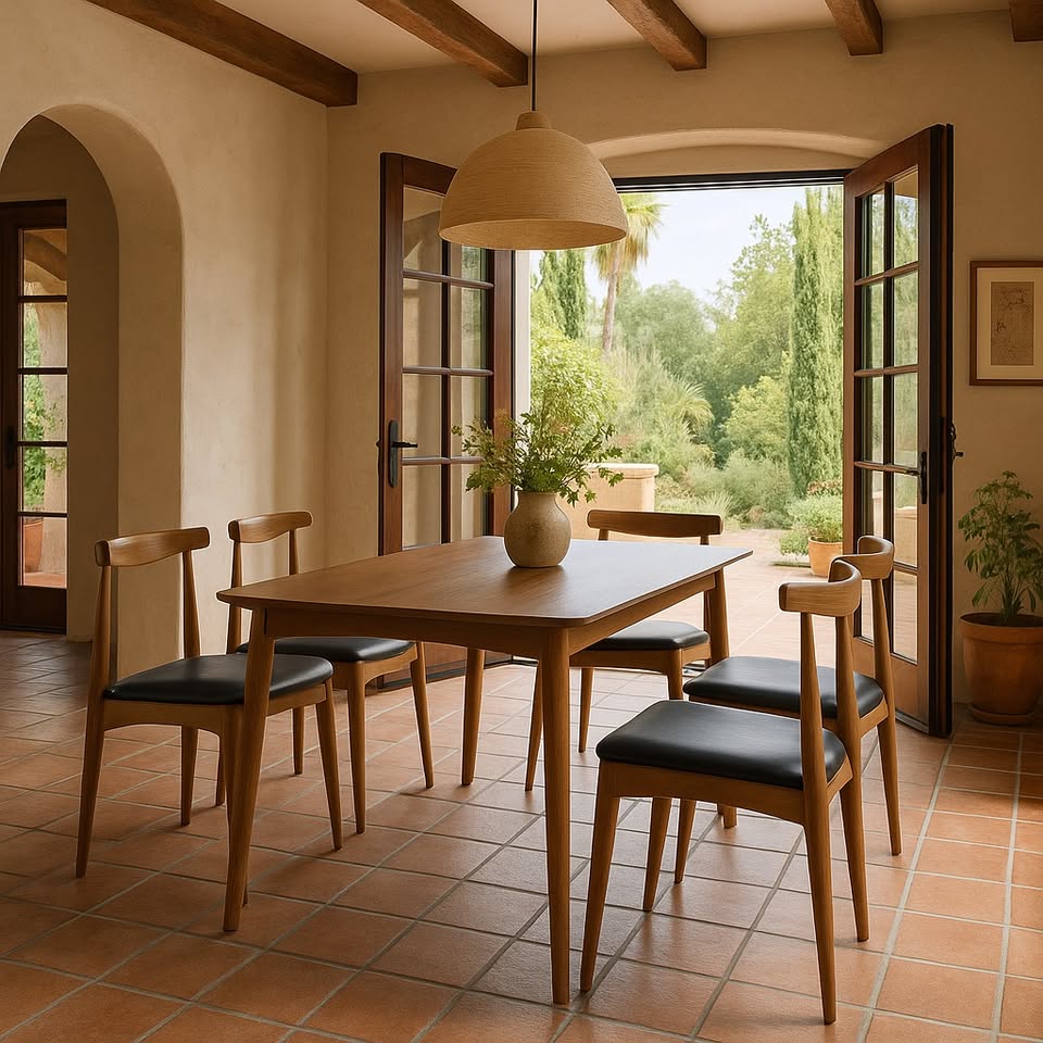 Brown Mid-Century Dining Chair with Cushioned Seat