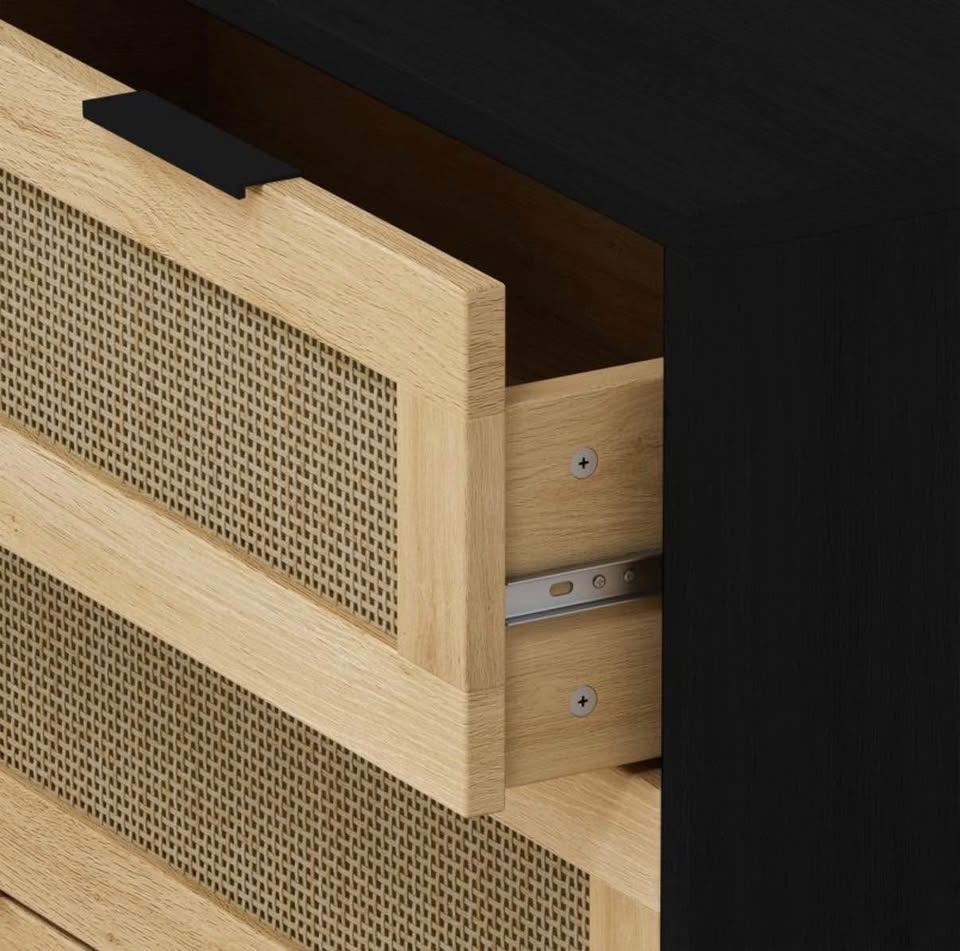 3 Drawer Black Rattan Dresser