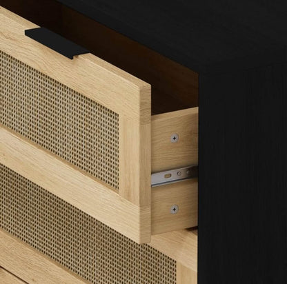3 Drawer Black Rattan Dresser