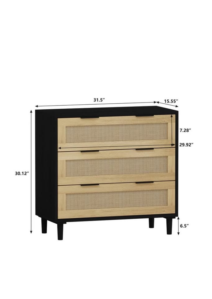 3 Drawer Black Rattan Dresser