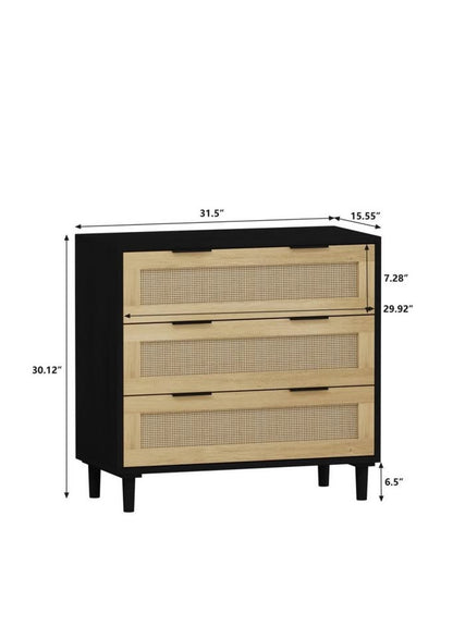 3 Drawer Black Rattan Dresser