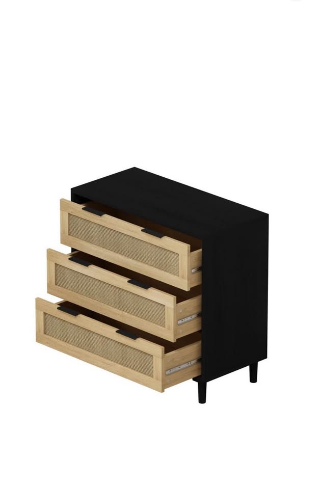 3 Drawer Black Rattan Dresser
