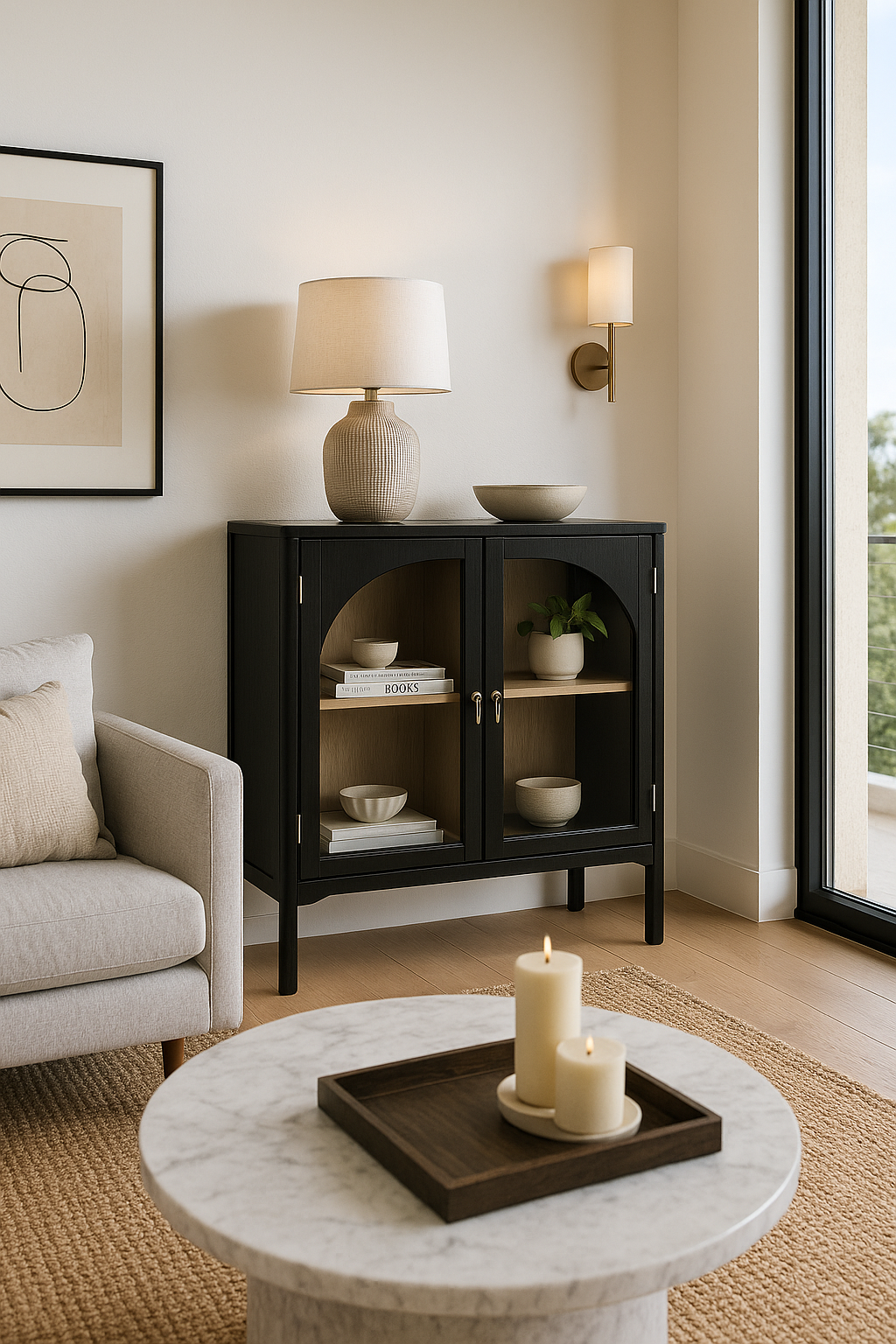 Black 2-Door Glass Accent Cabinet