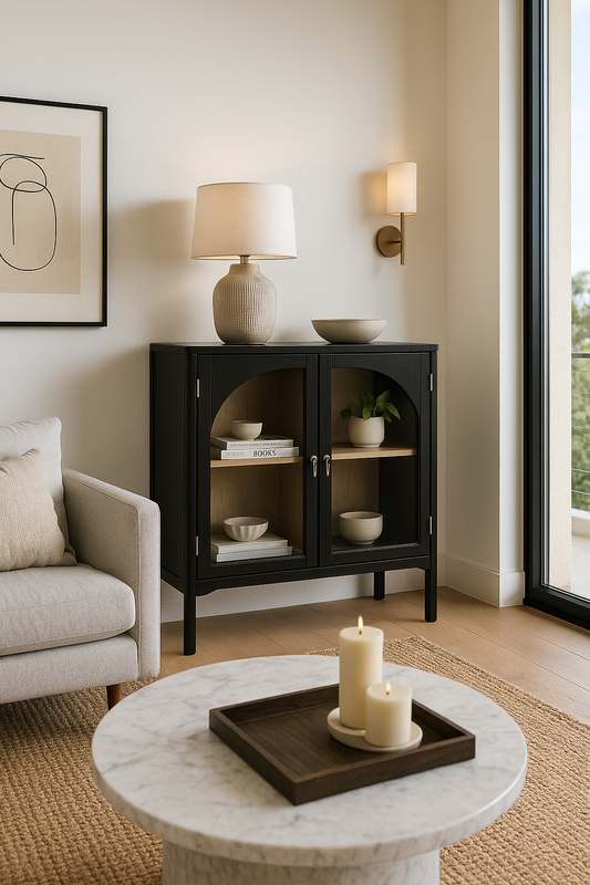 Black 2-Door Glass Accent Cabinet