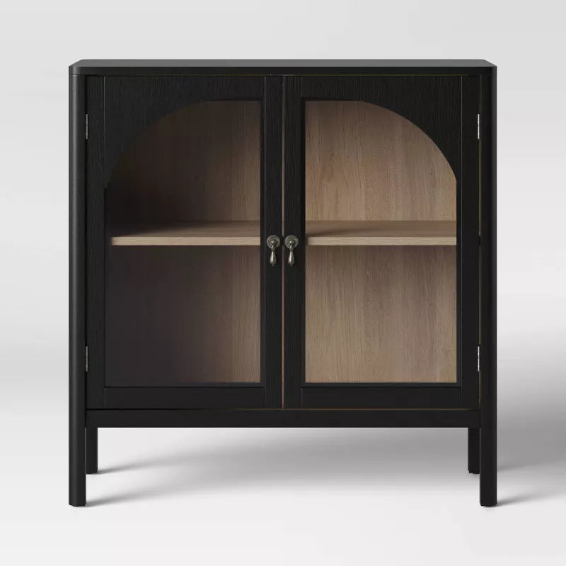 Black 2-Door Glass Accent Cabinet