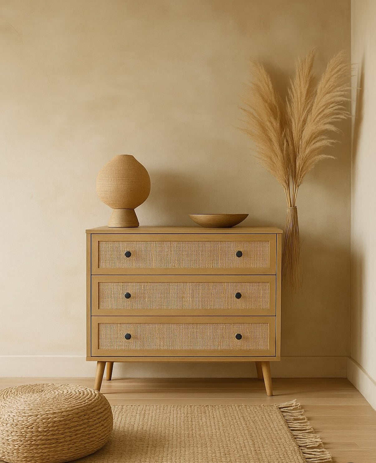 Rattan 3-Drawer Dresser