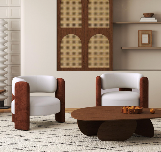 Brown and White Barrel Accent Chair