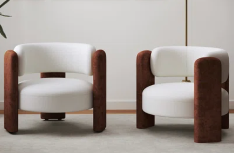 Brown and White Barrel Accent Chair