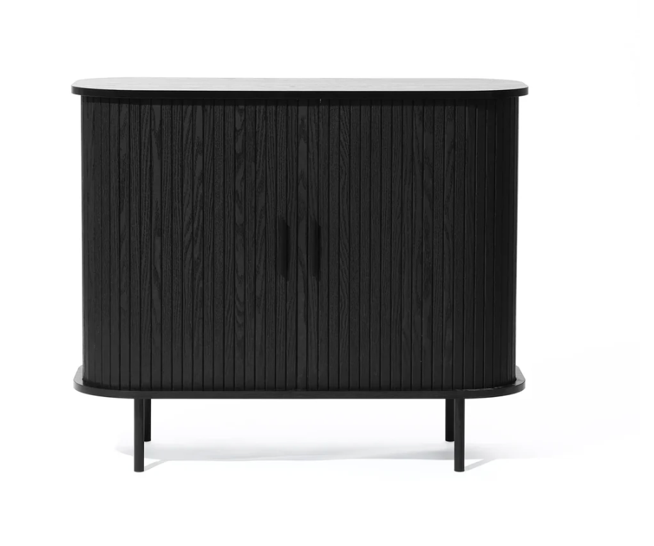 Black Slatted 2 Door Accent Cabinet