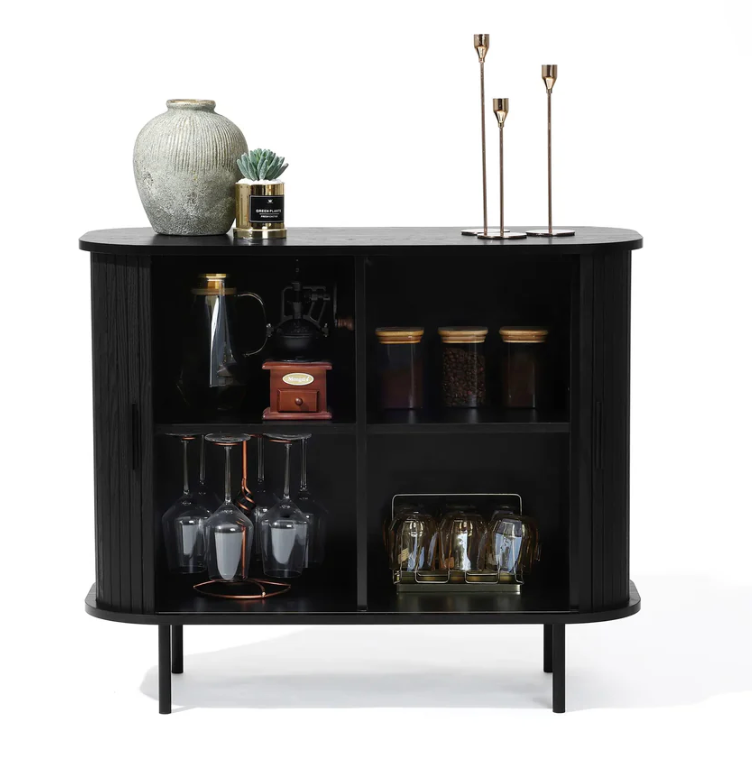 Black Slatted 2 Door Accent Cabinet