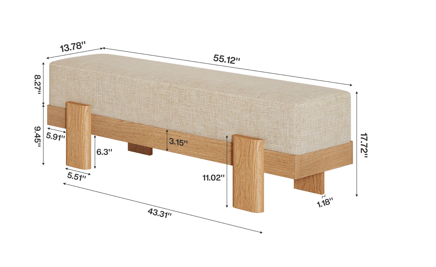 Plush Natural Wood Bench