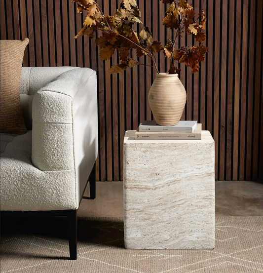 Outdoor Travertine-Style Square Side Table