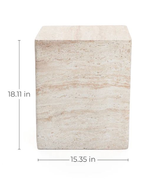 Outdoor Travertine-Style Square Side Table