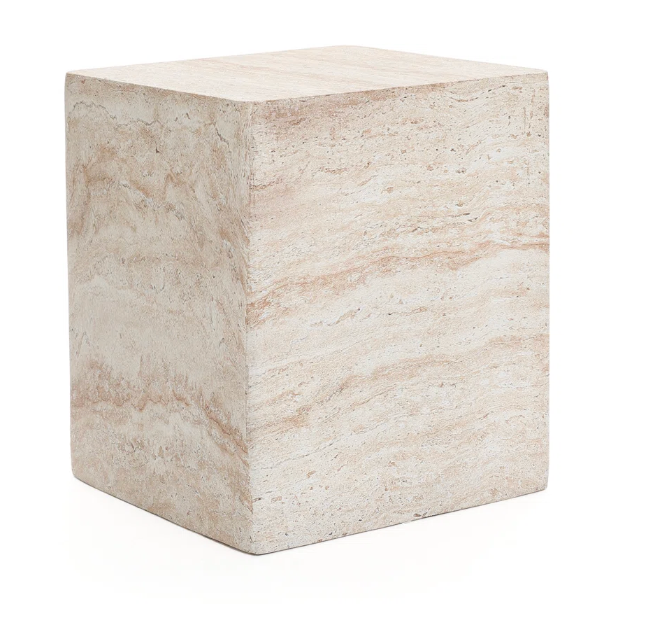 Outdoor Travertine-Style Square Side Table