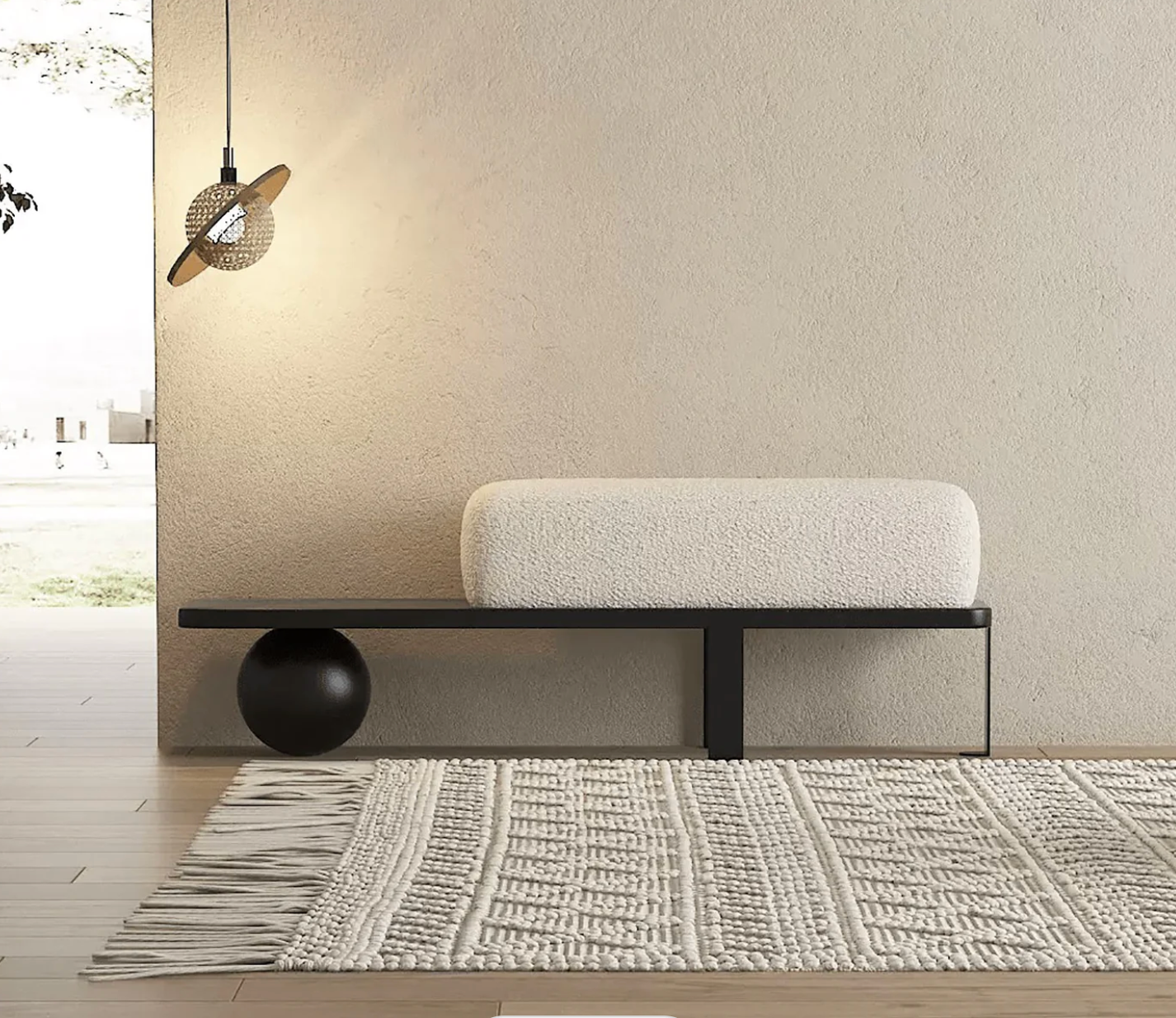 Sculptural Boucle Balance Bench