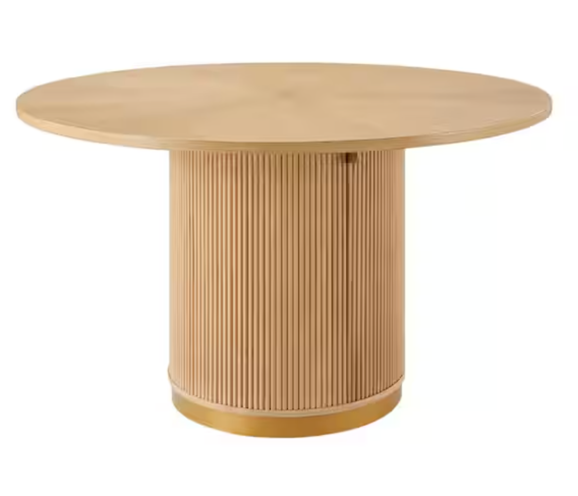 Oak Fluted Pedestal Dining Table with Storage