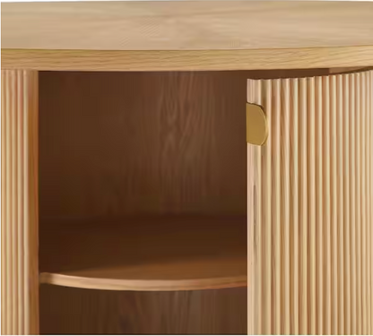Oak Fluted Pedestal Dining Table with Storage