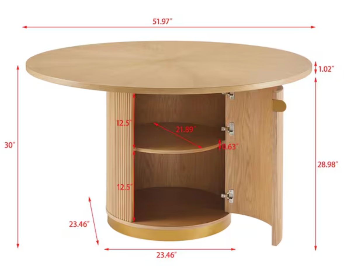 Oak Fluted Pedestal Dining Table with Storage