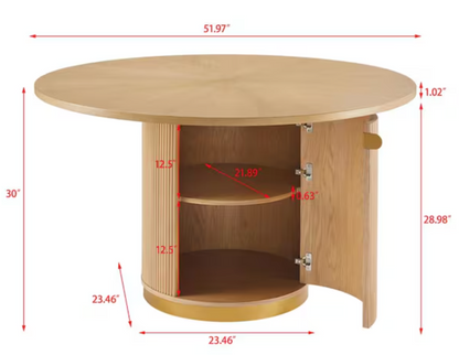 Oak Fluted Pedestal Dining Table with Storage