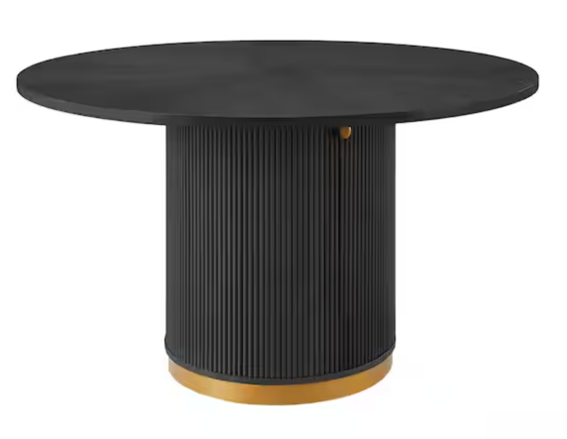 Black Fluted Pedestal Dining Table with Storage