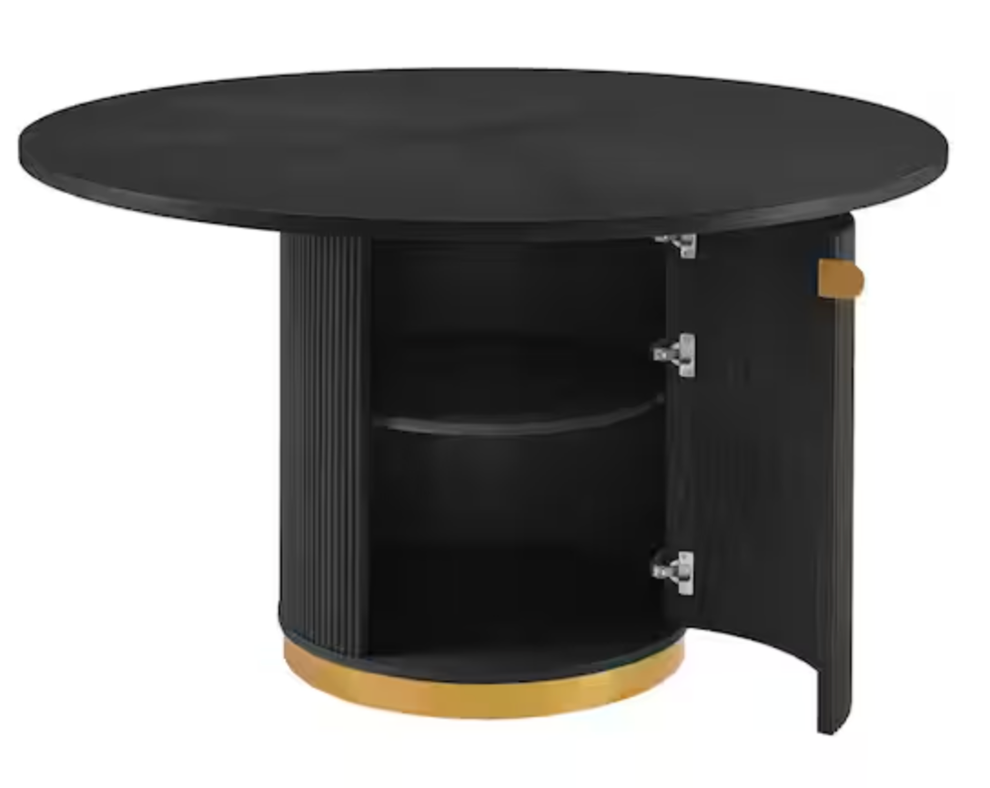 Black Fluted Pedestal Dining Table with Storage