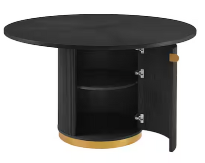 Black Fluted Pedestal Dining Table with Storage