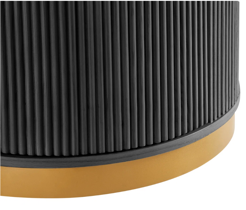 Black Fluted Pedestal Dining Table with Storage