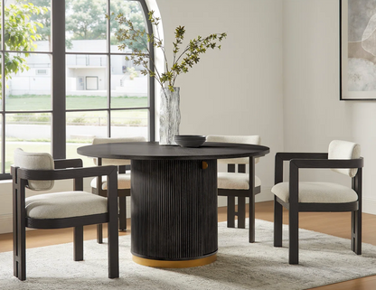 Black Fluted Pedestal Dining Table with Storage