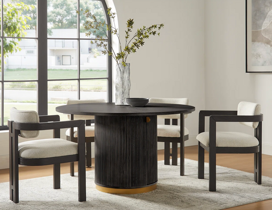 Black Fluted Pedestal Dining Table with Storage