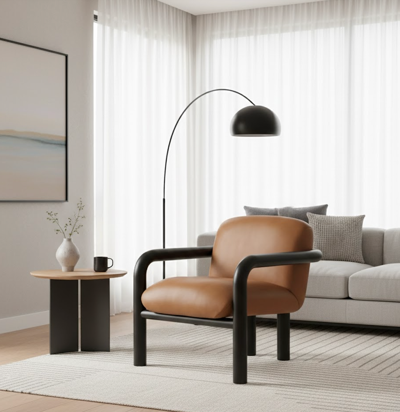 Sculptural Faux Leather Lounge Chair