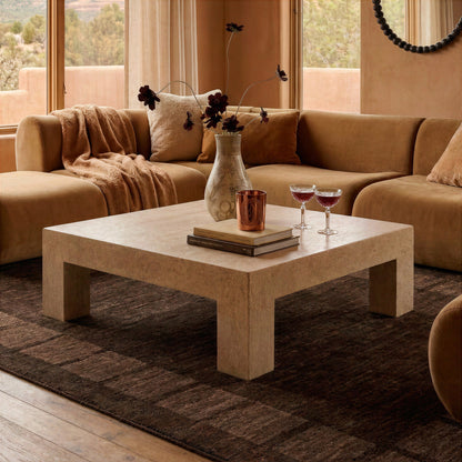 Roxanne Faux Travertine Indoor/Outdoor Concrete Coffee Table - TOV-OC54938