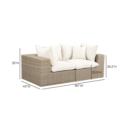 Cali Performance Fabric & Wicker Outdoor Loveseat - REN-O11162