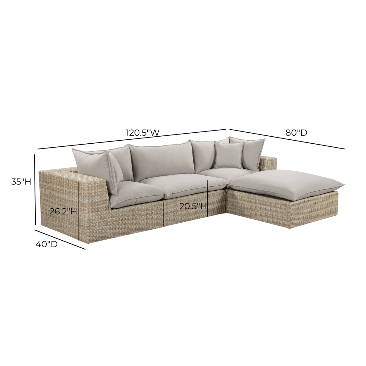 Cali 4-Piece Performance Fabric & Wicker Outdoor Sectional - REN-O11233-SEC