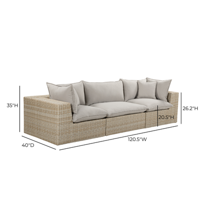Cali Performance Fabric & Wicker Outdoor Sofa - REN-O11233